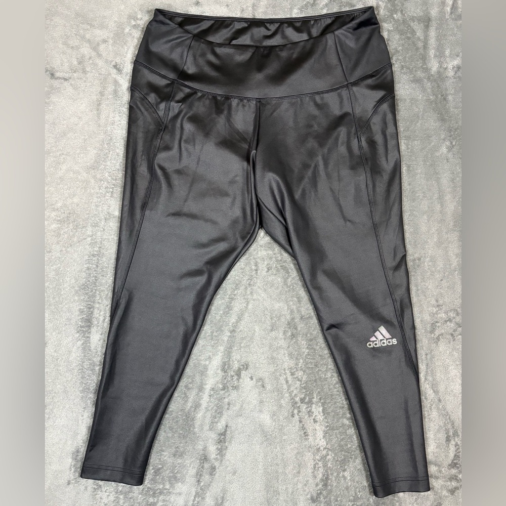 Adidas AEROREADY Primegreen Black Leggings Women’s Size 3XL Faux Leather Shimmer